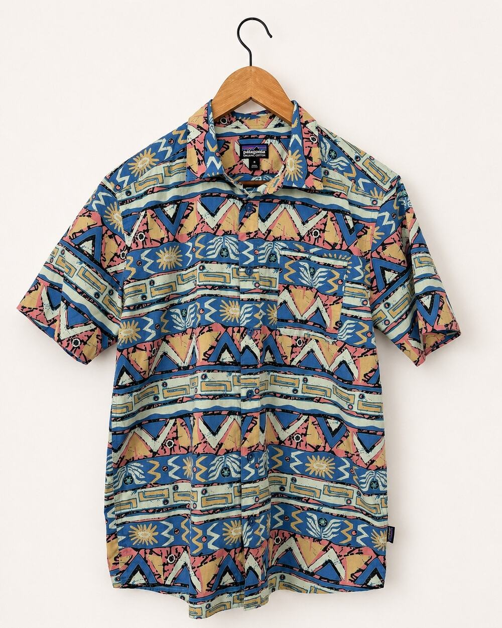 Patagonia Mens M Cotton Shirt Southwest Tribal Print Short Sleeve Button Up